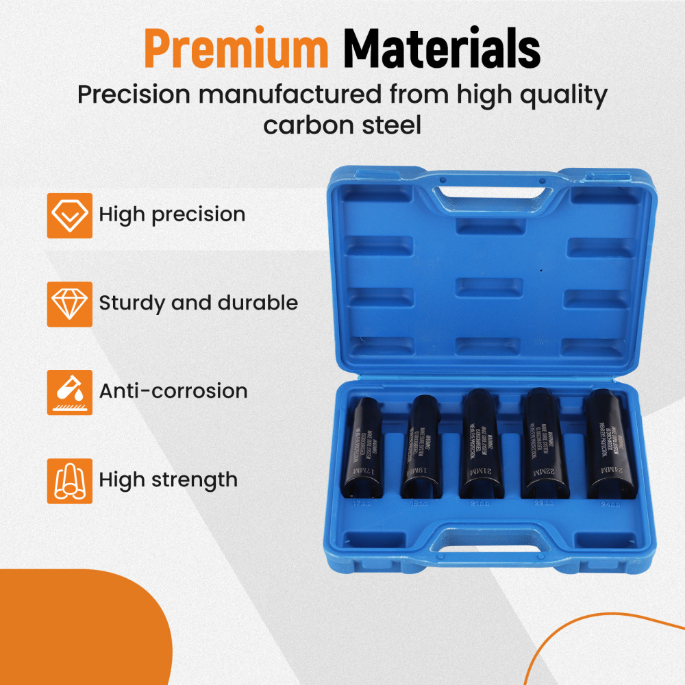 5pc Fuel Line Socket Tool Kit 17-24mm compatible for Audi BMW VW Diesel Engine 12090