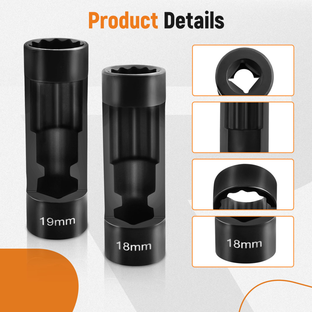 5pcs Strut Nut Socket 18mm 19mm 21mm 22mm 24mm 1/2 Drive Suspension Shock Tool