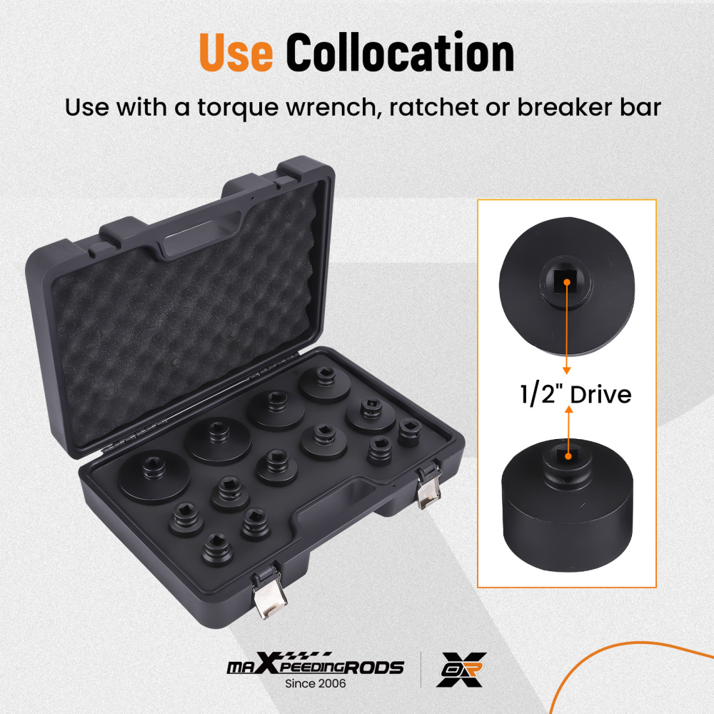 13PC Special Socket Set For Grooved Nuts Internal Teeth 18-80mm 1/2DR Lock Nuts