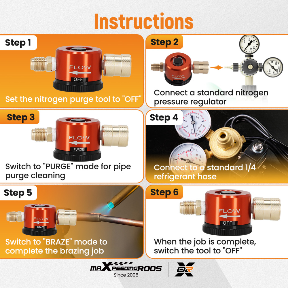 Nitrogen Purge Tool PurgeBrazing Modes for 50PSI Regulator Max 200PSI