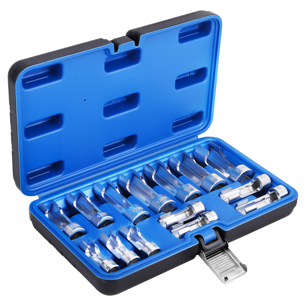 3/8 1/2 Drive Diesel Injector Fuel Line Socket Wrench Set Metric 8-22mm Flare
