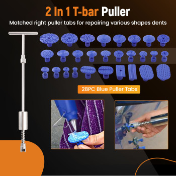 Dent Repair Tool With Slide Rubber Hammer T Bar Dent Puller Blue Puller Tabs