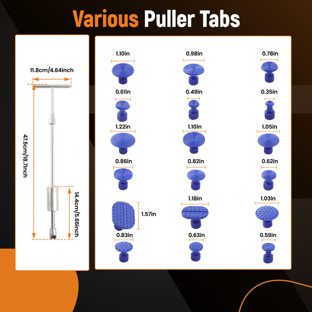 Dent Repair Tool With Slide Rubber Hammer T Bar Dent Puller Blue Puller Tabs