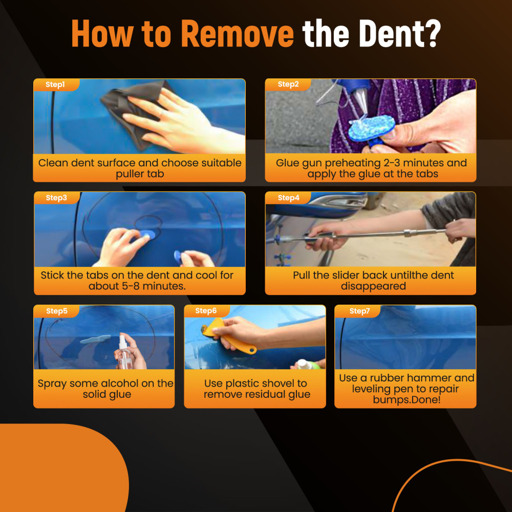 Dent Repair Tool With Slide Rubber Hammer T Bar Dent Puller Blue Puller Tabs