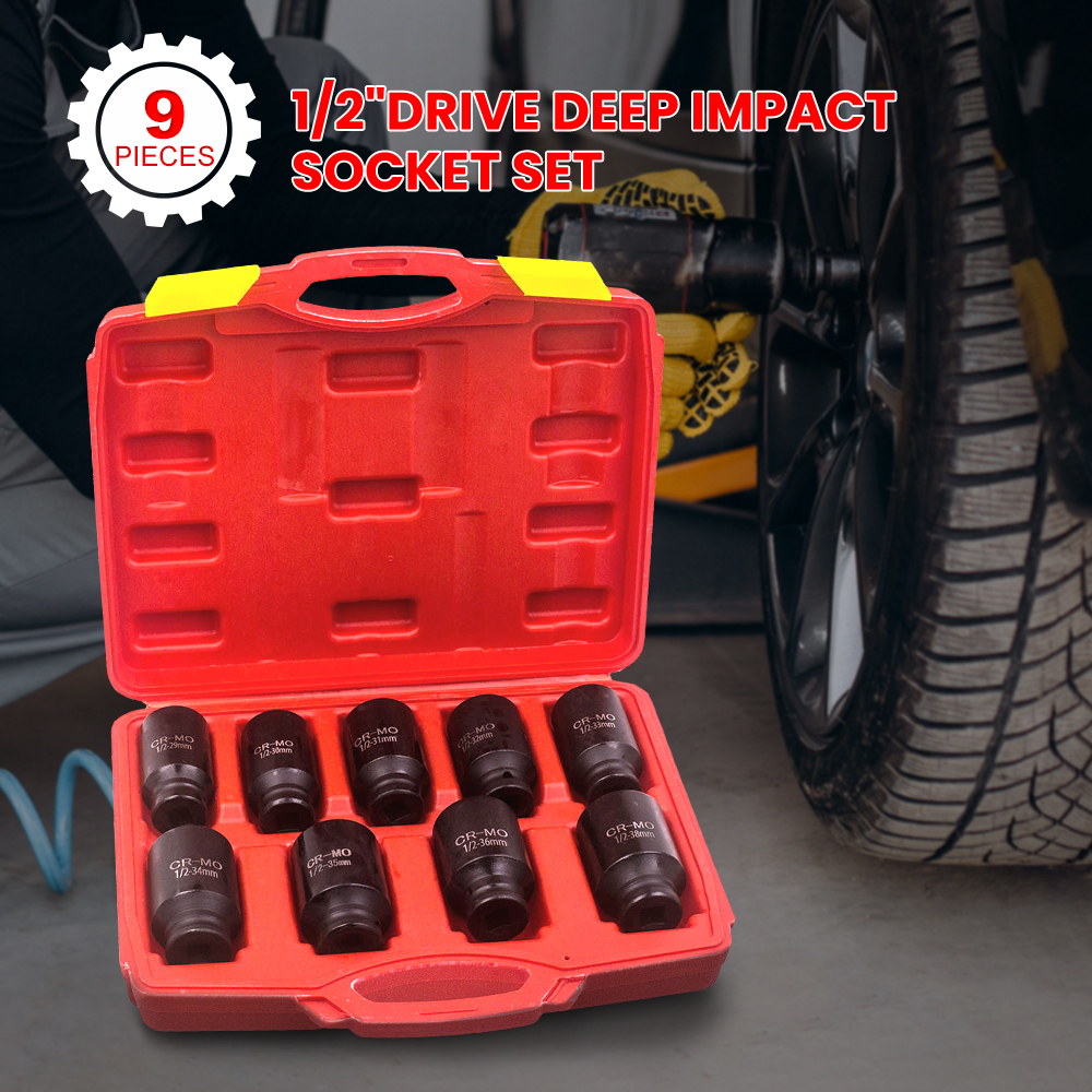 AXLE NUT SOCKET SET 9pc 1/2 inch Deep Drive *29*30*31*32*33*34*35*36*38mm Impact