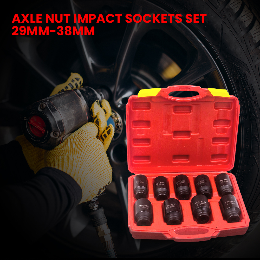 AXLE NUT SOCKET SET 9pc 1/2 inch Deep Drive *29*30*31*32*33*34*35*36*38mm Impact