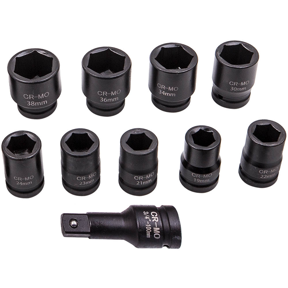 21PCS 3/4 inch 19-50mm Drive Deep Impact Socket Set Garage Repair Ratchets