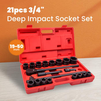 21PCS 3/4 inch 19-50mm Drive Deep Impact Socket Set Garage Repair Ratchets