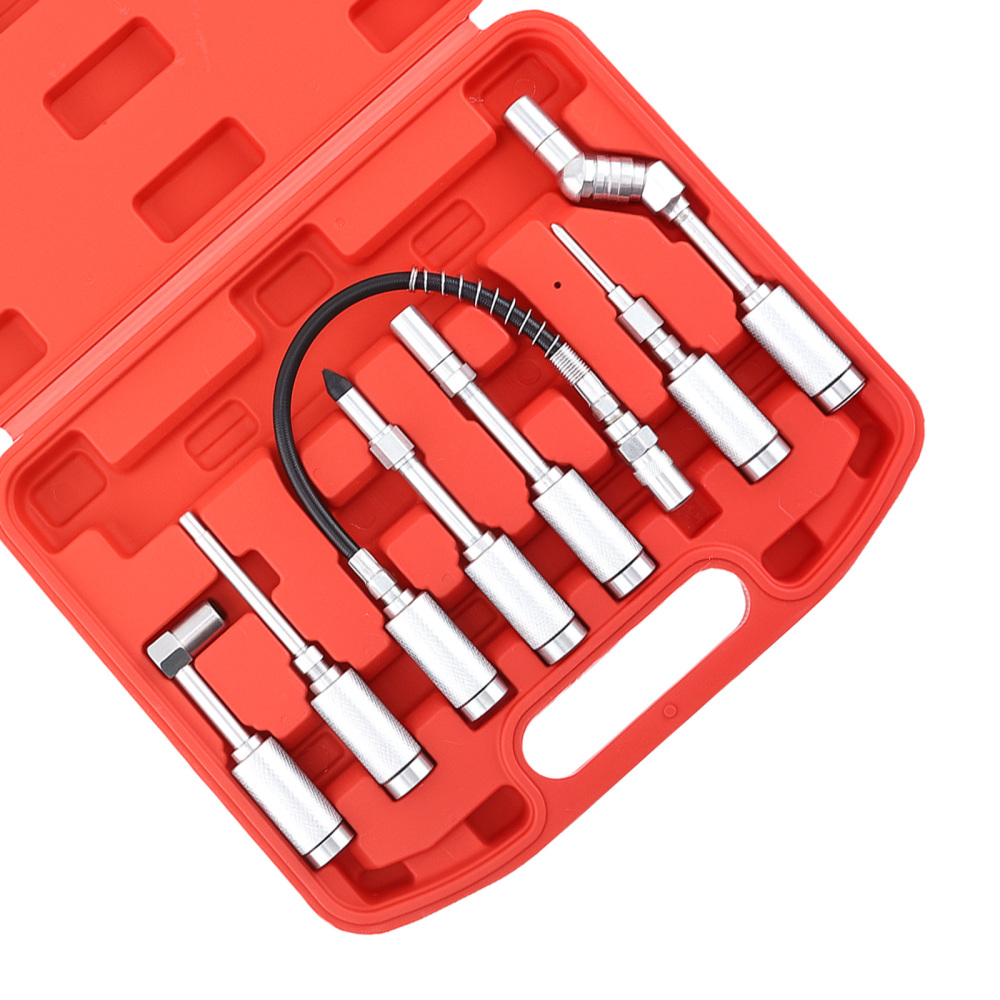 7pc Deluxe Grease Gun Fitting Kit for Auto Shop with 360°90° Swivel Couplers