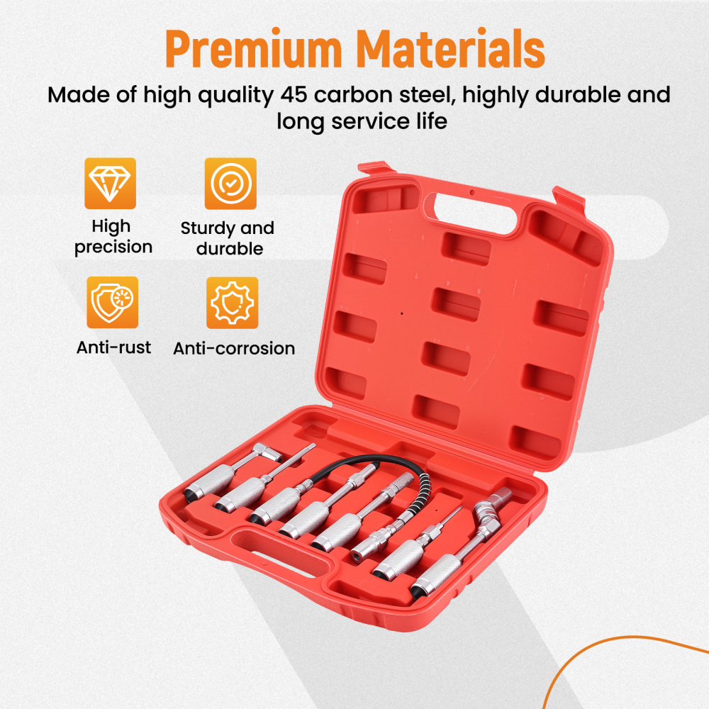 7pc Deluxe Grease Gun Fitting Kit for Auto Shop with 360°90° Swivel Couplers