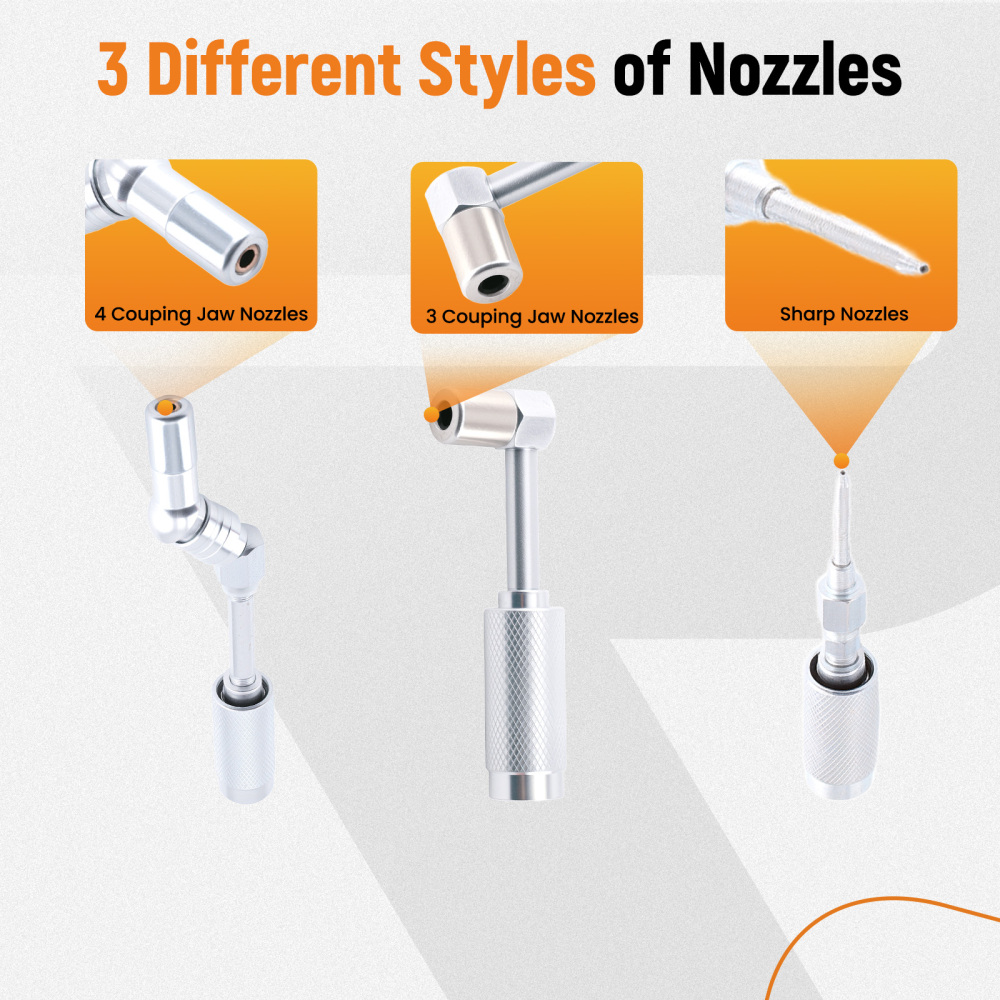 7pc Deluxe Grease Gun Fitting Kit for Auto Shop with 360°90° Swivel Couplers