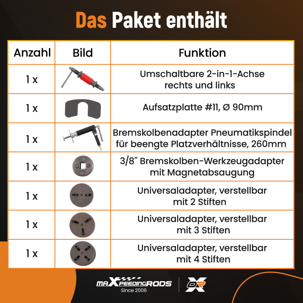 Tools Universal, tool set for resetting brake pistons, 8 x 150.2296