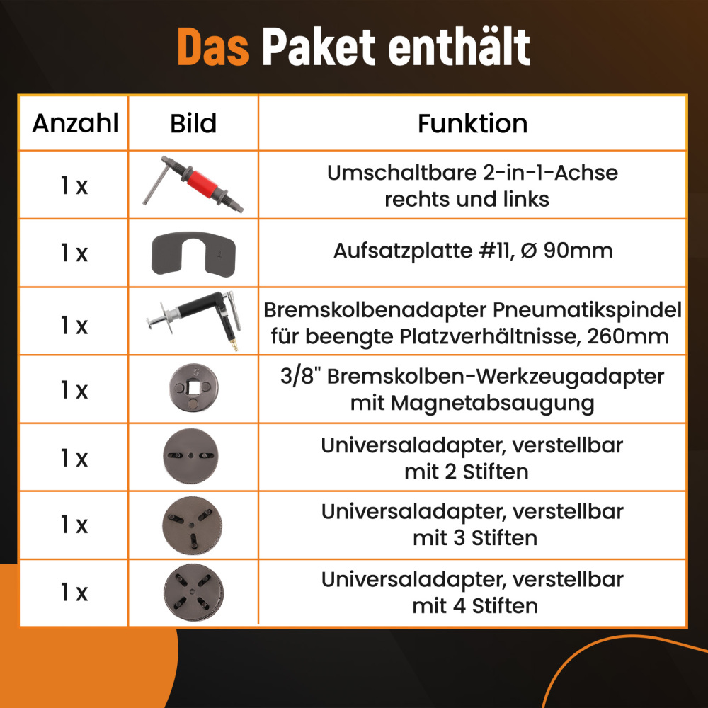 Tools Universal, tool set for resetting brake pistons, 8 x 150.2296