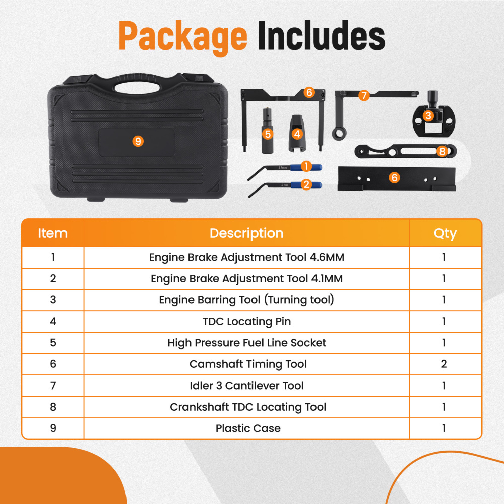 9PCS Engine Timing Tool Kit for Detroit Diesel DD15 DD13 with Storage compatible for Case