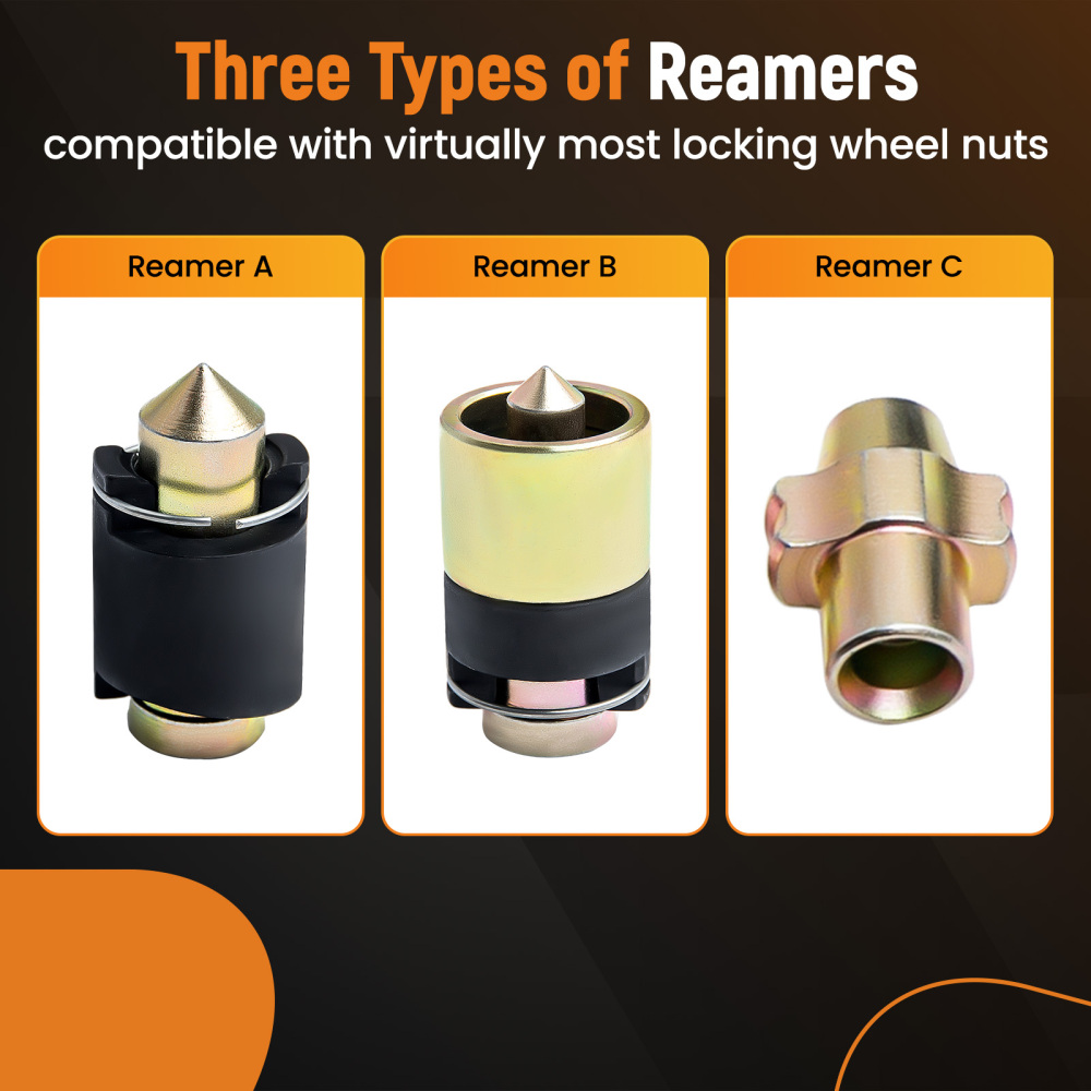 Universal Master Locking Wheel Nut Removal Tool Kit Remover 3 Types of Reamers