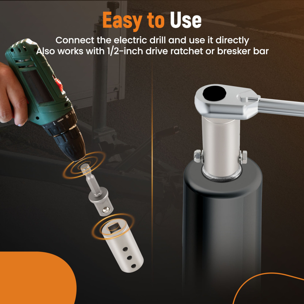Steel Trailer Jack Electric Drill Adapter with a 1/2 in Socket Adapter Bit