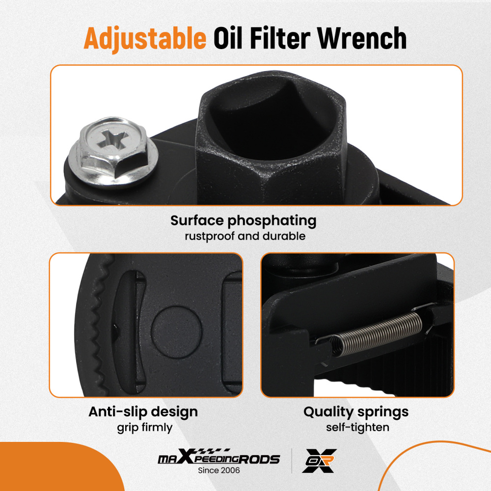 Adjustable Oil Filter Wrench 60-80mm 1/2 Square Drive Auto Removal Tool Steel