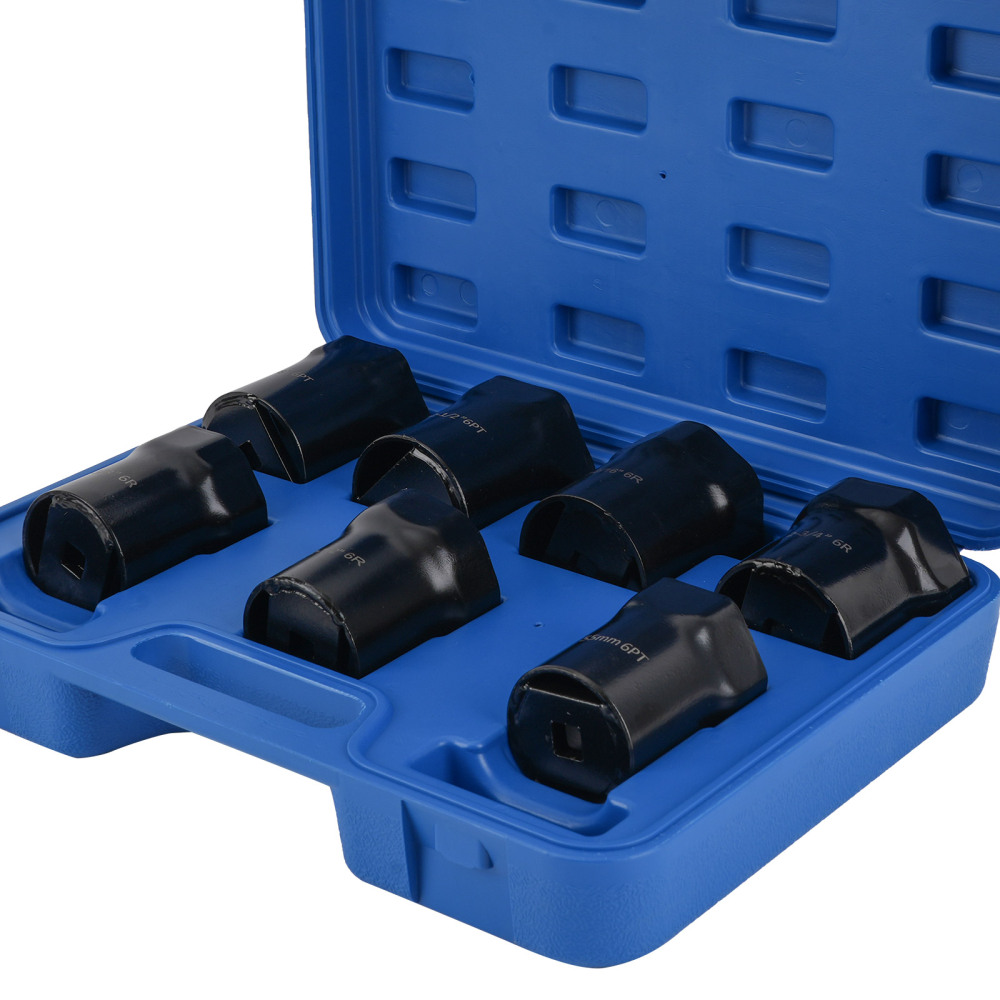 Wheel Bearing Locknut Socket Set 1/2 in Drive 7 Pcs SAE and Metric 6-Point