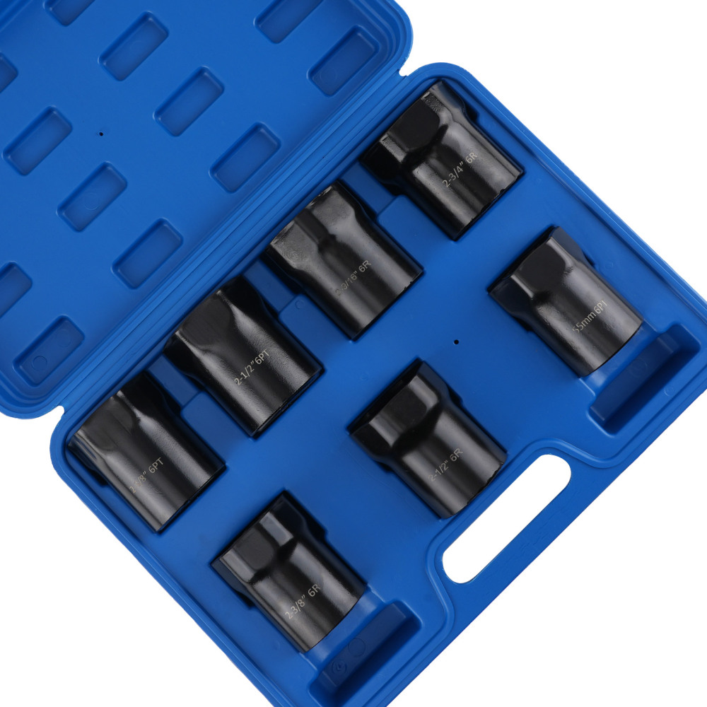 Wheel Bearing Locknut Socket Set 1/2 in Drive 7 Pcs SAE and Metric 6-Point