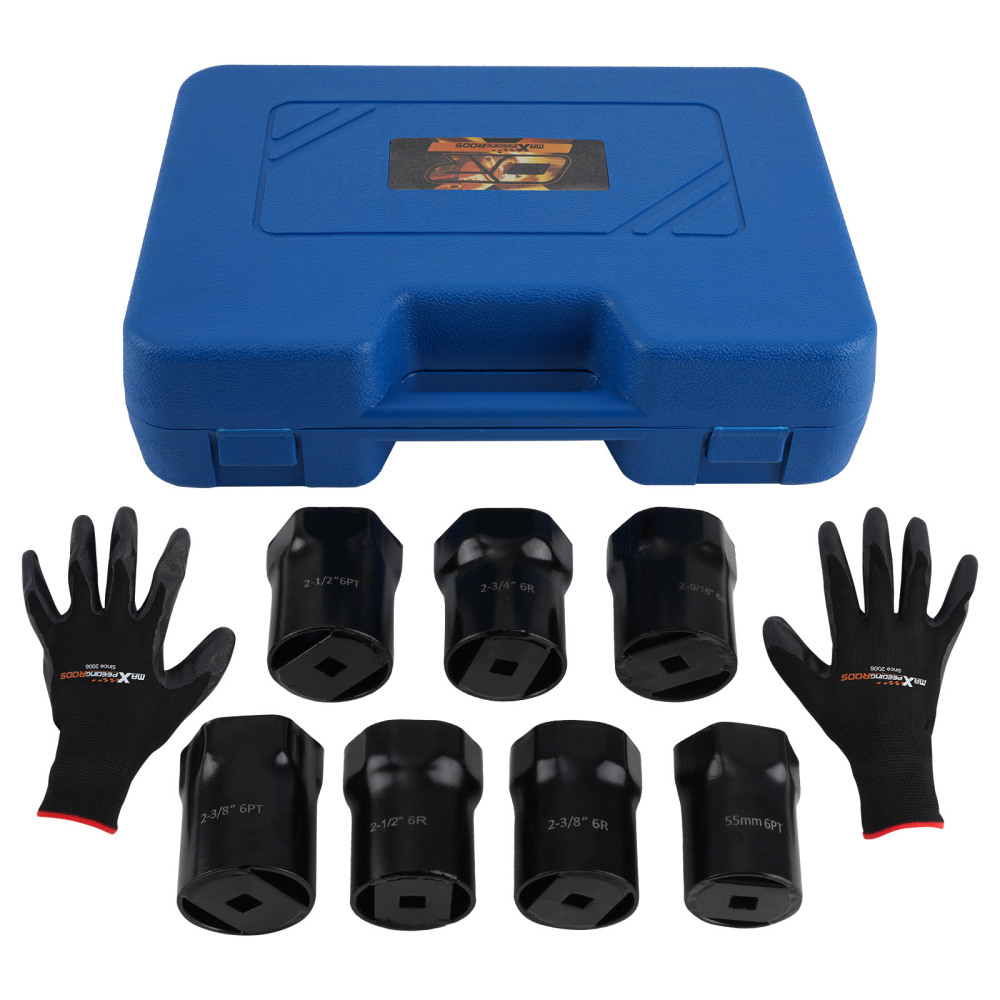 Wheel Bearing Locknut Socket Set 1/2 in Drive 7 Pcs SAE and Metric 6-Point