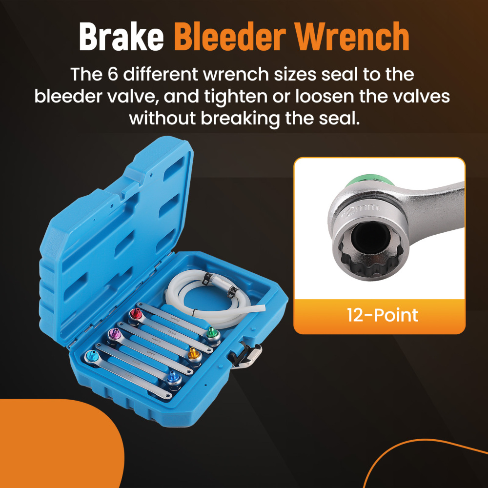 Valve Brake Oil Clutch Bleeder Hose Kit 12 Point 7mm-12mm Wrench Check