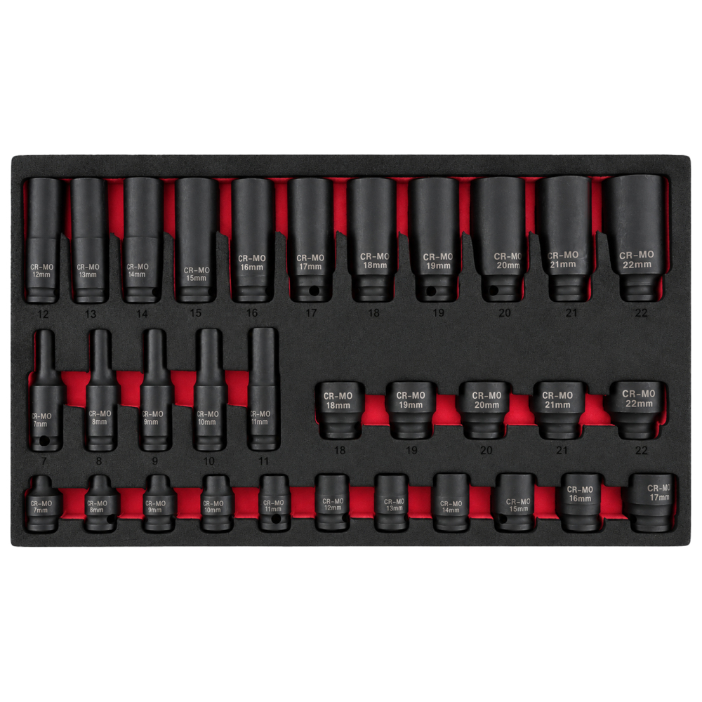32pc Impact Socket Set 3/8 inch Drive 7mm/22mm ShallowDeep Single Hex 6 Point