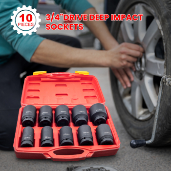 10PCS 3/4Inch Drive Deep Impact Socket Set Metric 22-41mm 6-Point Kit With compatible for Case