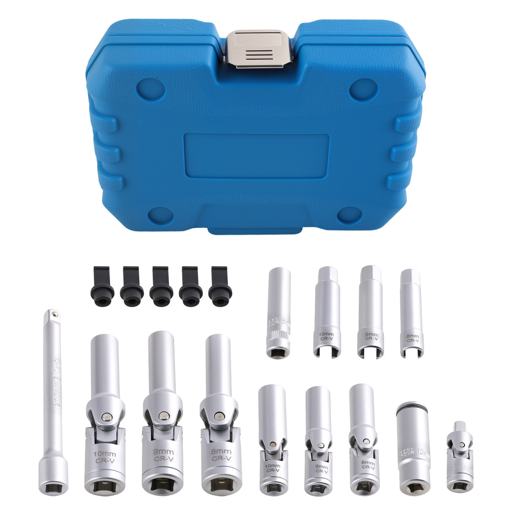 18 Piece Glow Plug Socket Set Remove Install Vehicle Garage Workshop