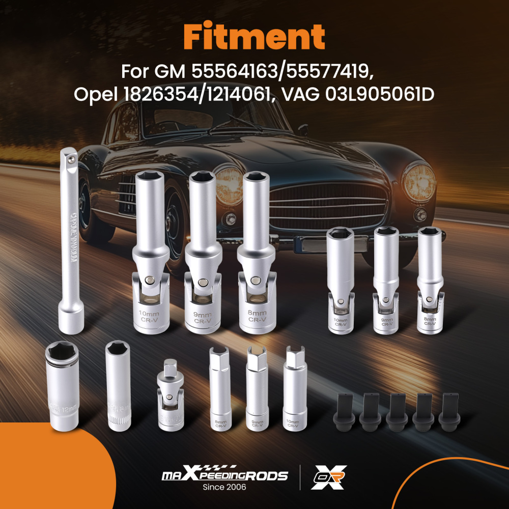 18 Piece Glow Plug Socket Set Remove Install Vehicle Garage Workshop
