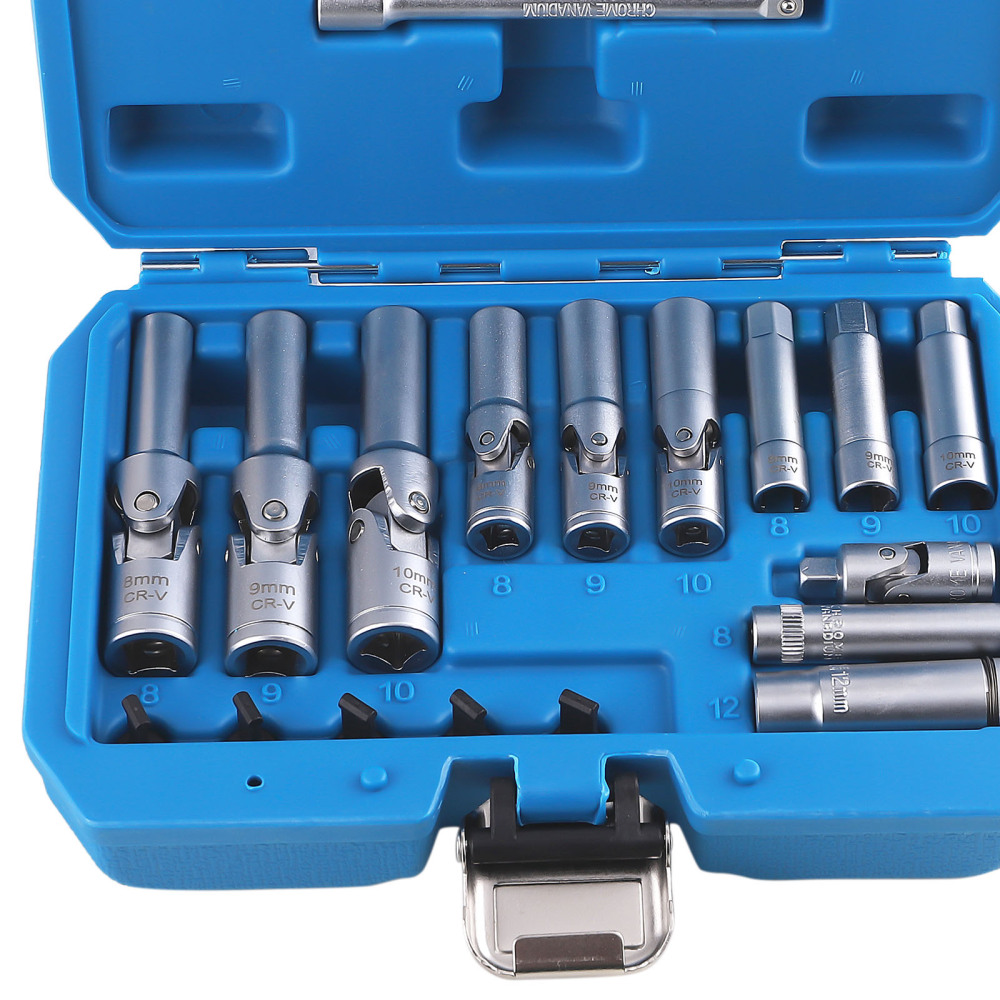 18 Piece Glow Plug Socket Set Remove Install Vehicle Garage Workshop