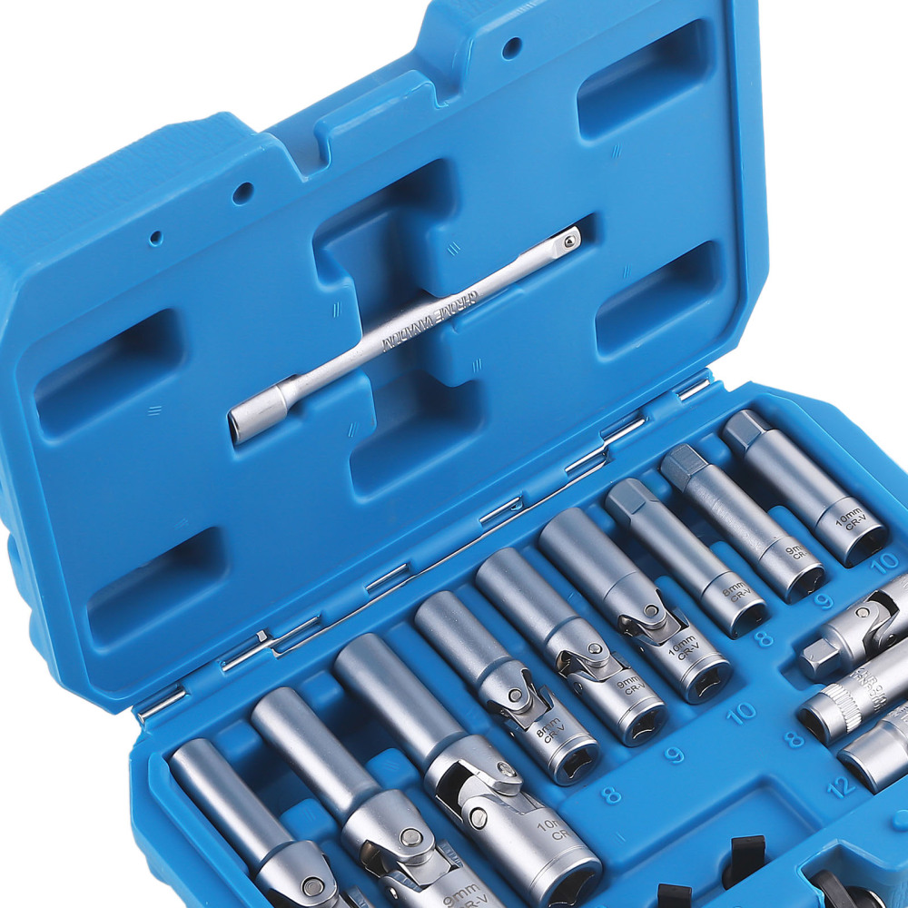 18 Piece Glow Plug Socket Set Remove Install Vehicle Garage Workshop