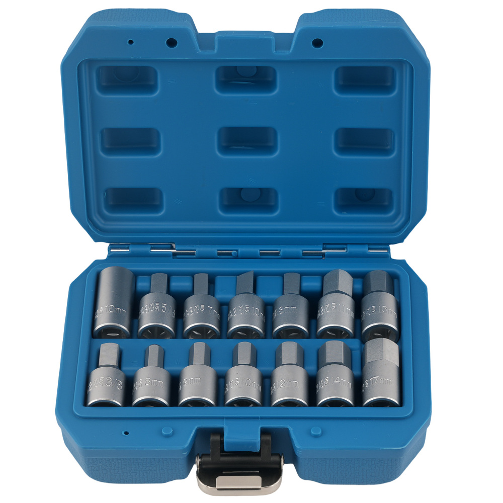14pc Drain Key Kit for Car Van 3/8 Drive HRC43-48 with Storage compatible for Case Steel