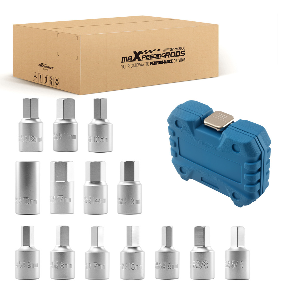 14pc Drain Key Kit for Car Van 3/8 Drive HRC43-48 with Storage compatible for Case Steel