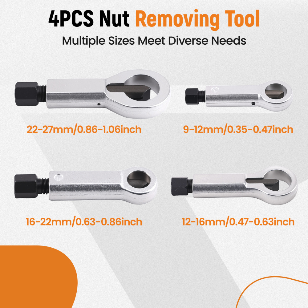 40CR Steel Nut Splitter Set 9-27mm Rusted Nut Removal Tool Kit with Storage compatible for Case