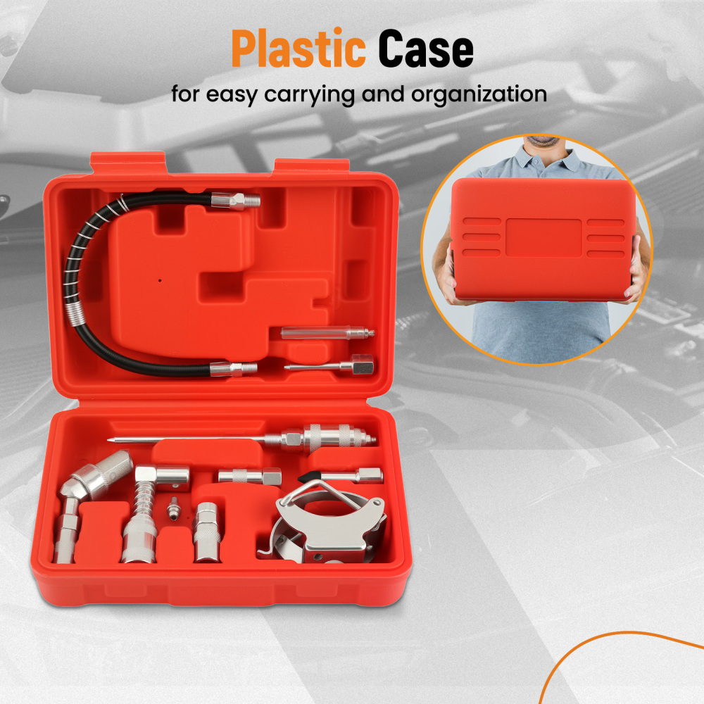 11PC Automotive Grease Gun Kit 3000PSI with Multiple Fittings and compatible for Case