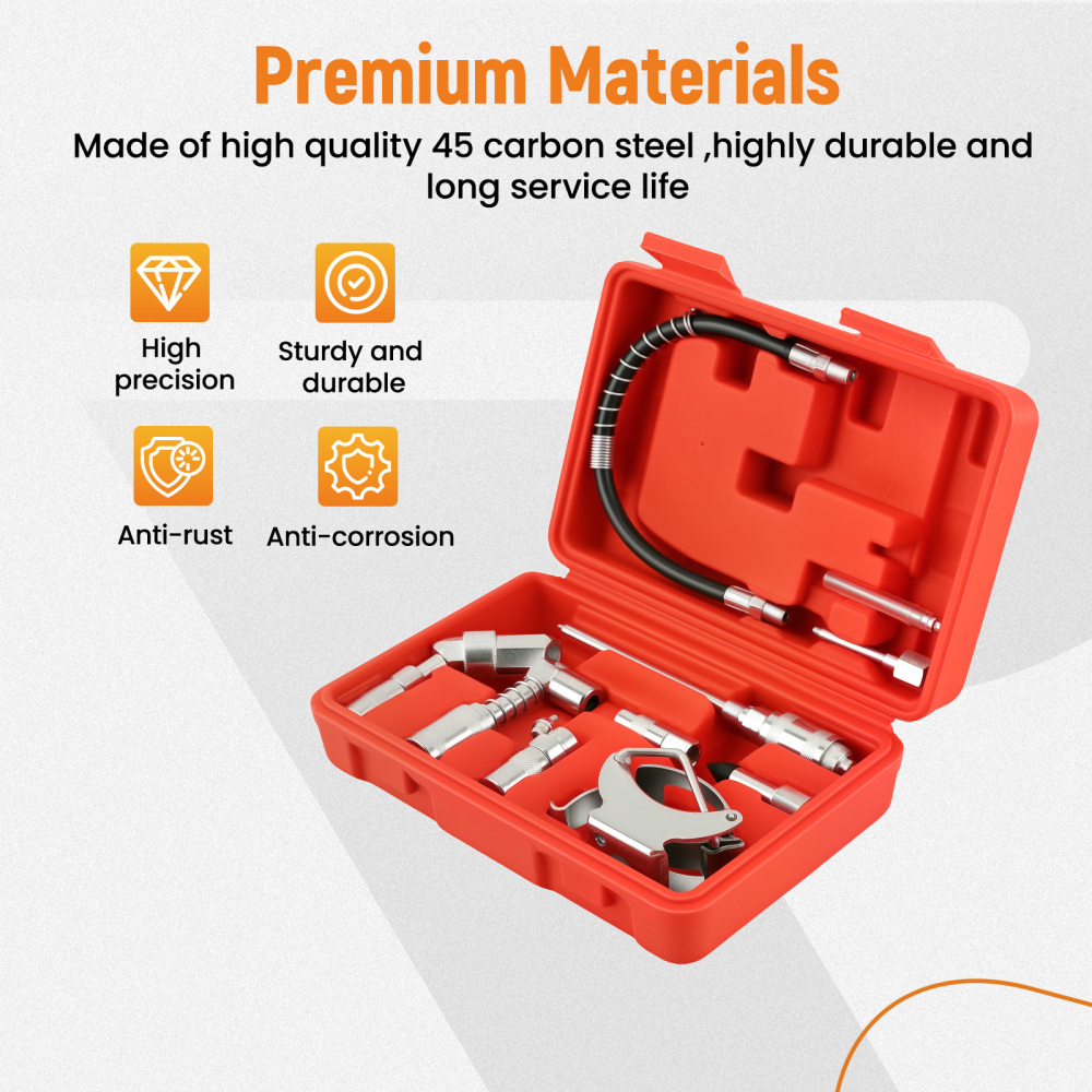11PC Automotive Grease Gun Kit 3000PSI with Multiple Fittings and compatible for Case