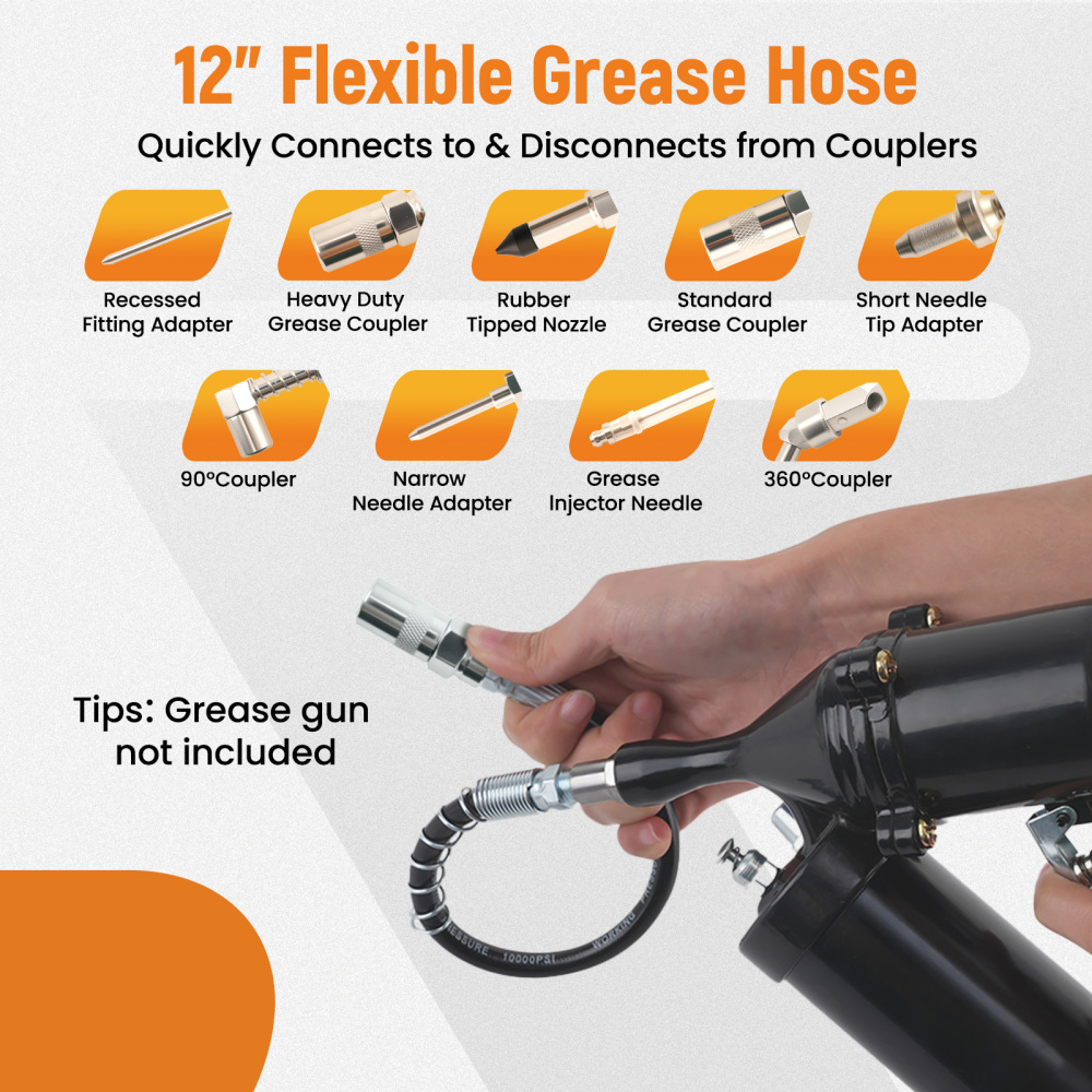 11PC Automotive Grease Gun Kit 3000PSI with Multiple Fittings and compatible for Case