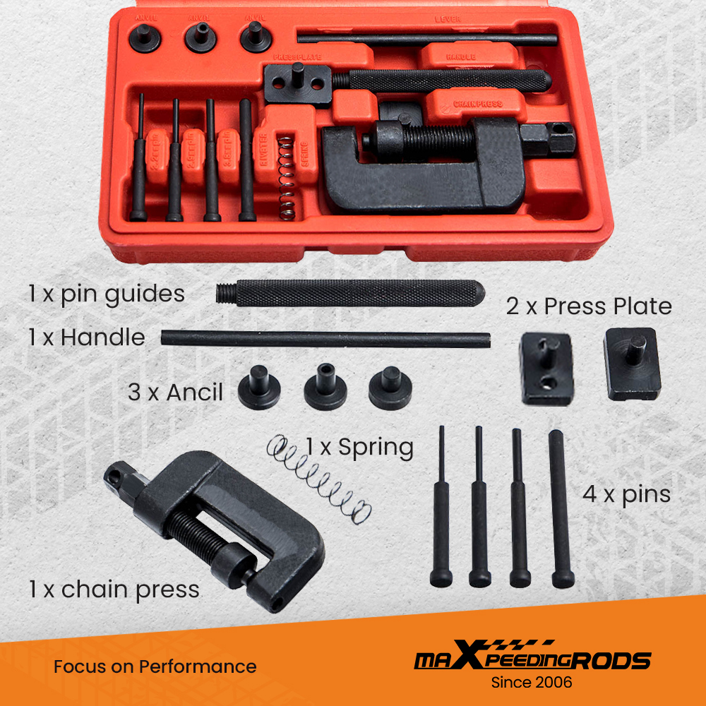 Chain Breaker Riveting Tool Cutter Cam Drive Motorcycle Link Separator 13pcs