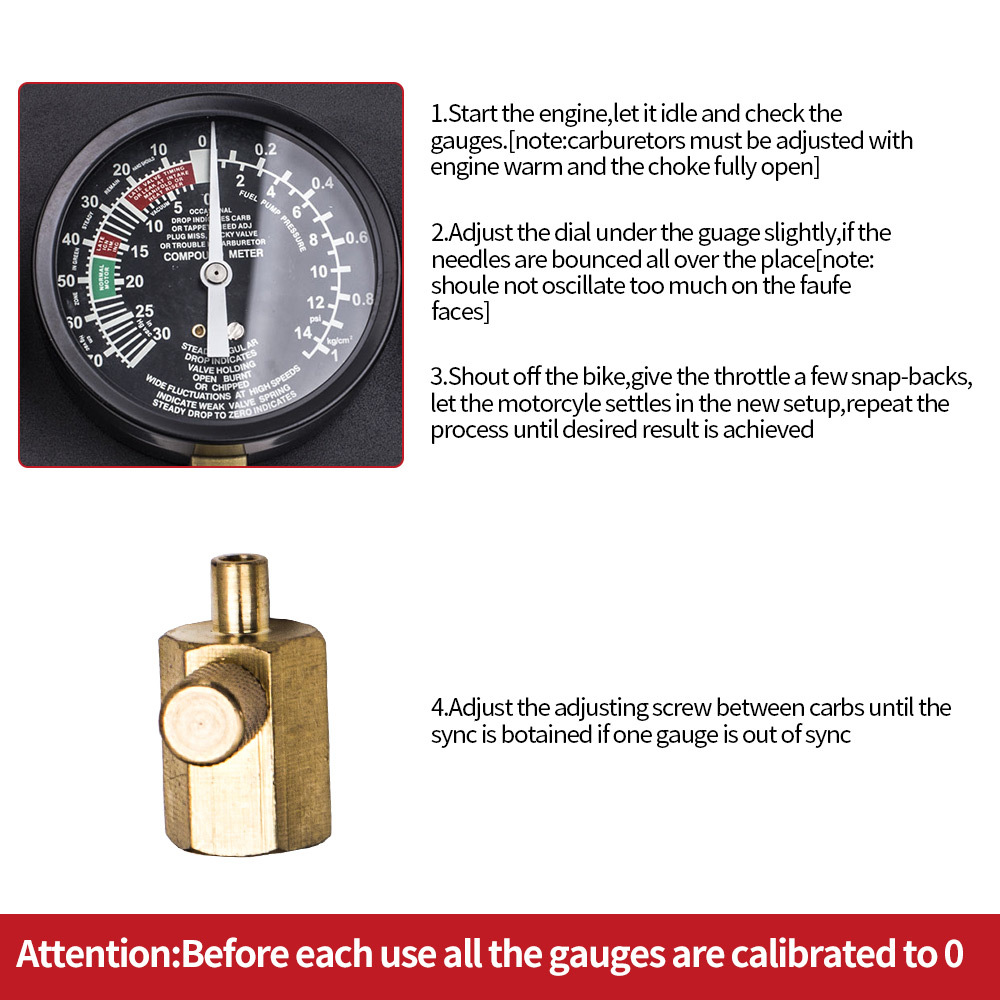 Motorcycle Fuel Vacuum Carburetor compatible for Synchronizer Carb compatible for Sync Rubber Hose Balancer
