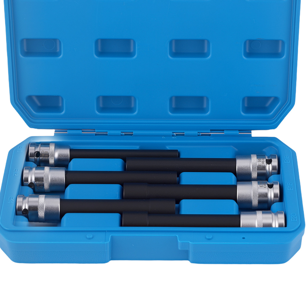 6pc Deep E-Type Socket Kit 1/2 Drive E10-E20 for Auto Repair 140mm CR-V Steel
