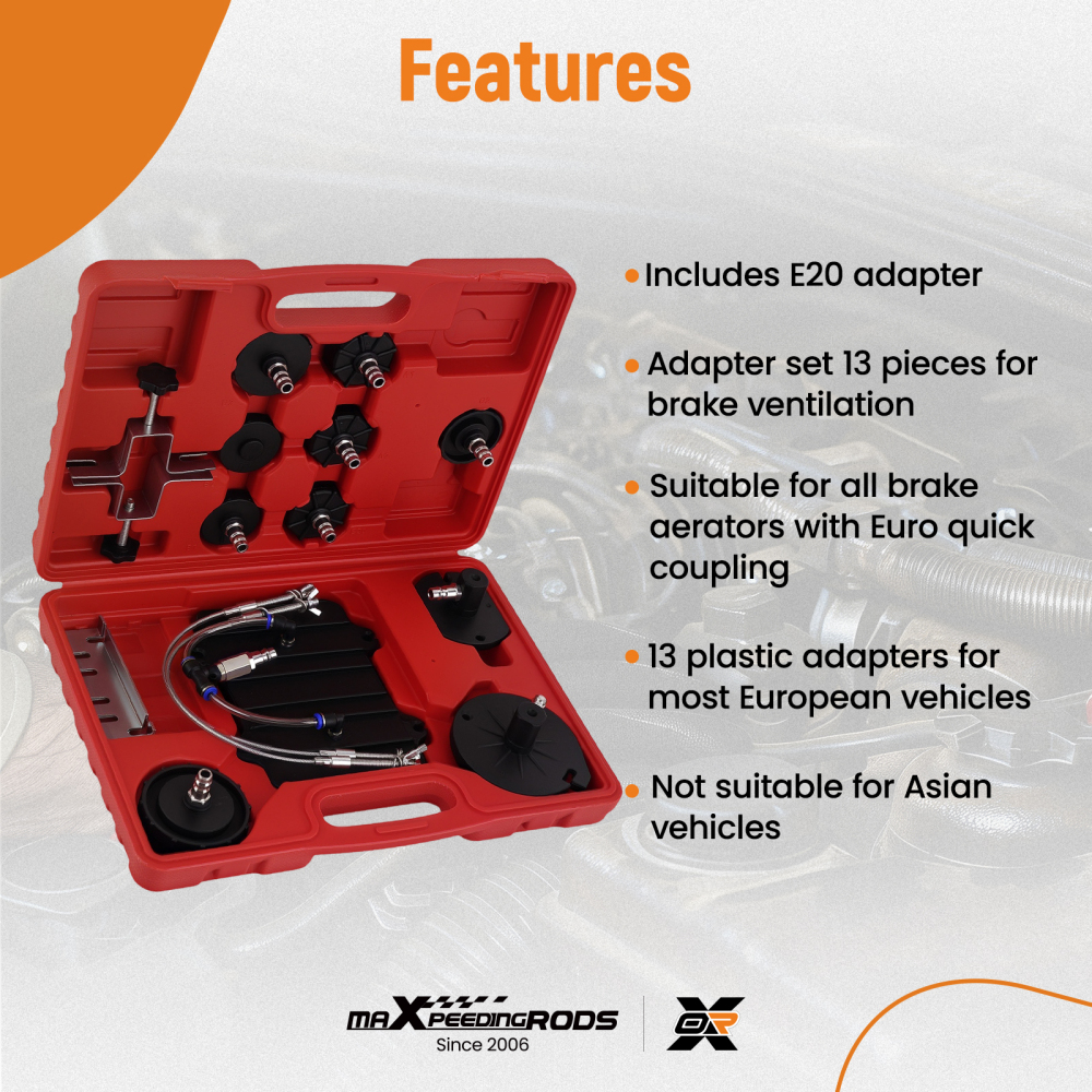 BFO 13pcs Adapters E20 Air Pressure Bleeder Tool Kit Garage Brake Bleed