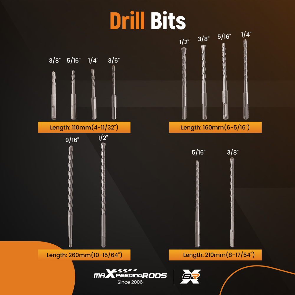 17PC SDS Plus Rotary Hammer Drill Bit Chisel Set for Masonry Concrete Tile Brick
