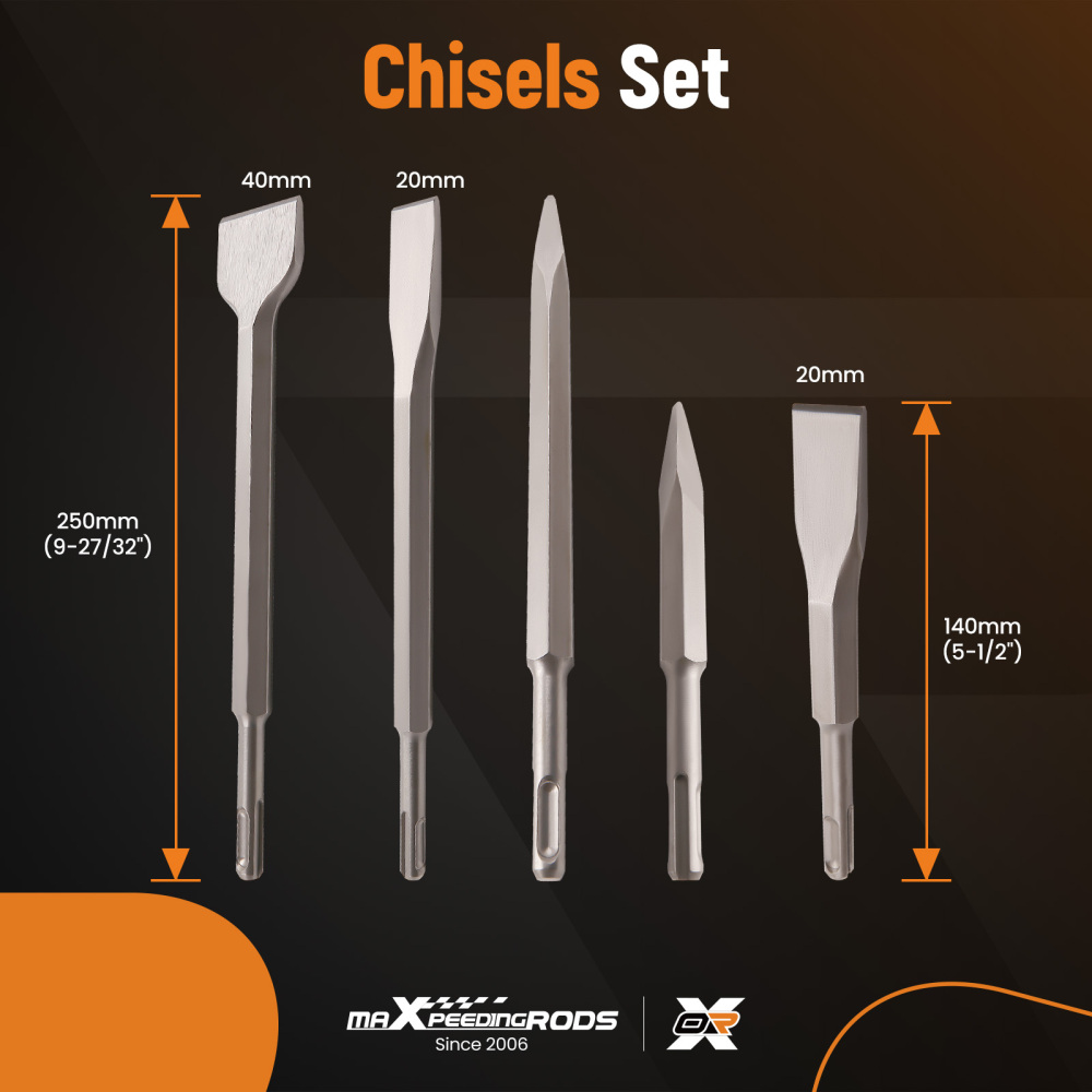 17PC SDS Plus Rotary Hammer Drill Bit Chisel Set for Masonry Concrete Tile Brick