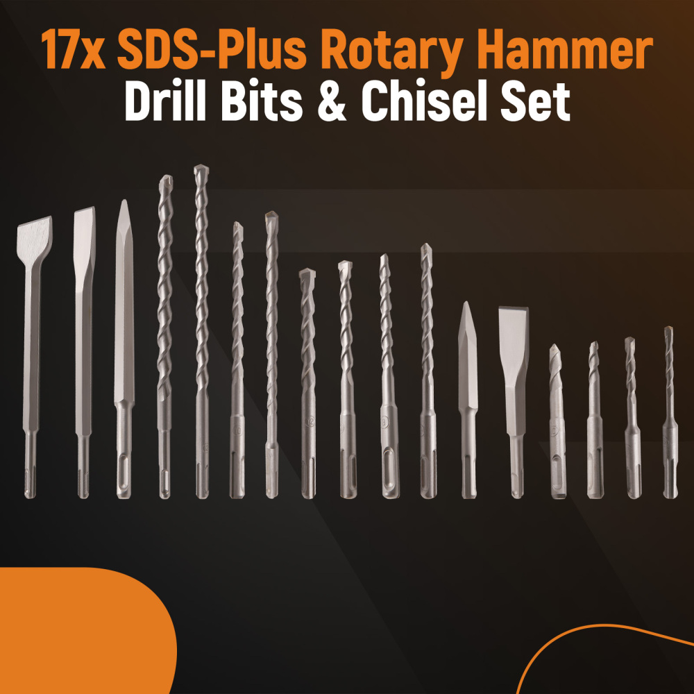 17 PC SDS PLUS ROTARY HAMMER BITS DRILL BITCHISEL GROOVE CONCRETE