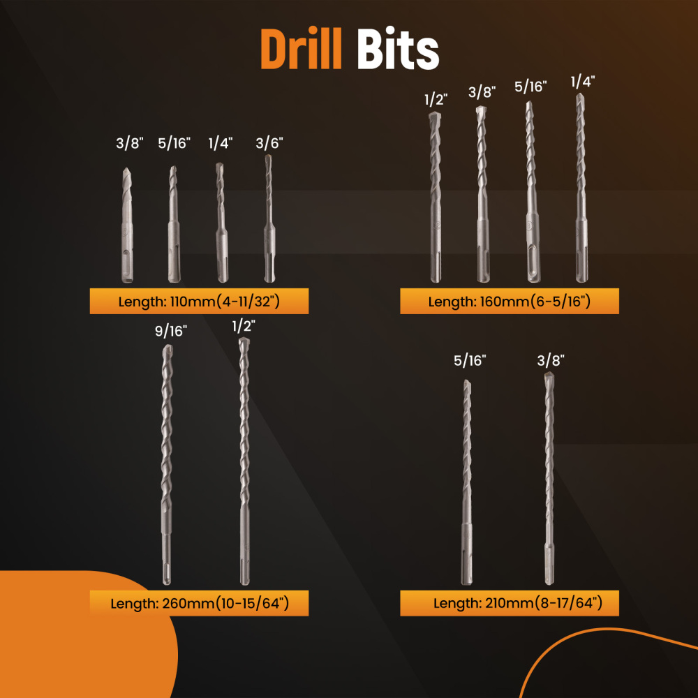 17 PC SDS PLUS ROTARY HAMMER BITS DRILL BITCHISEL GROOVE CONCRETE