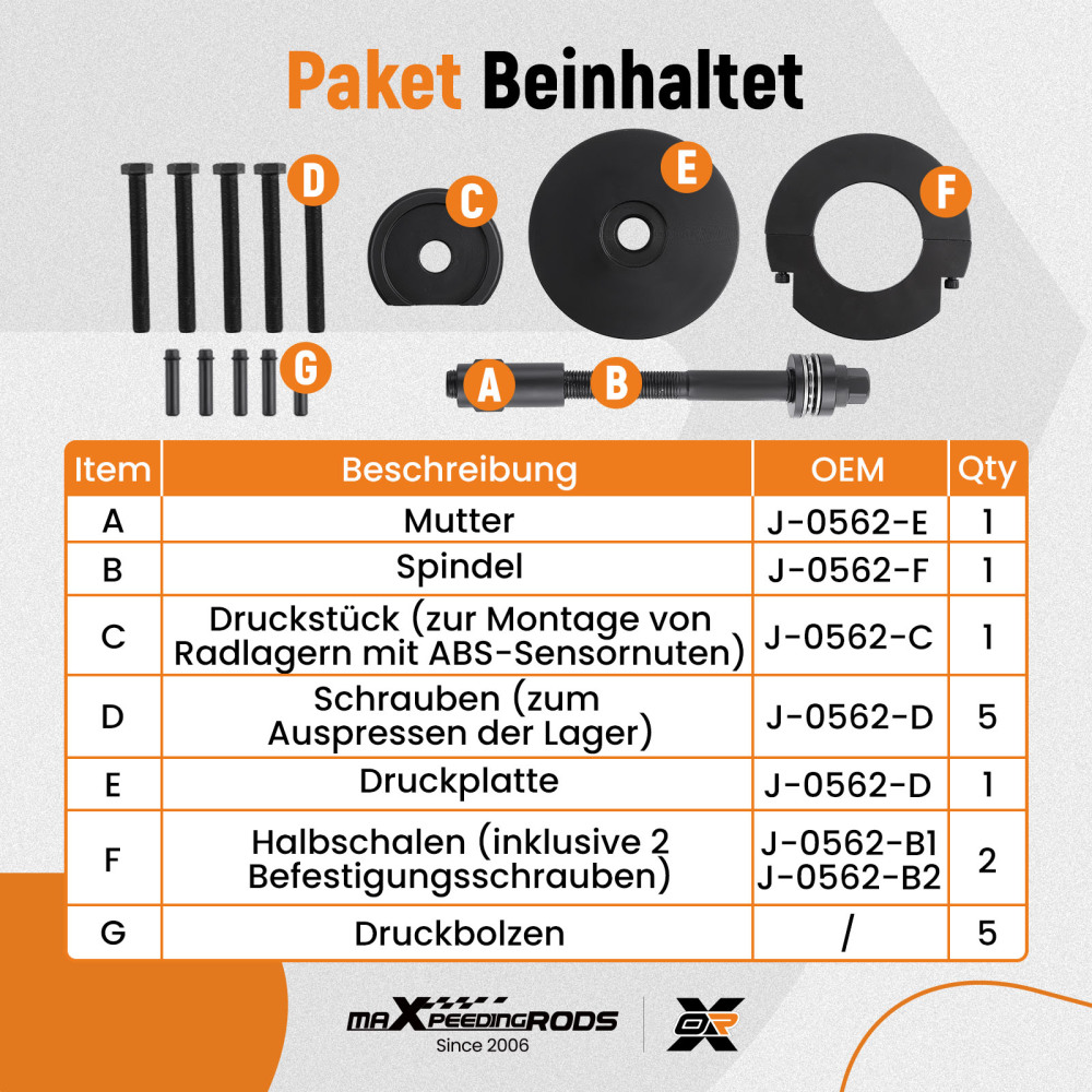 Herramienta de rodamiento de rueda compatible para Citroen, Opel, Peugeot, Toyota J-0562
