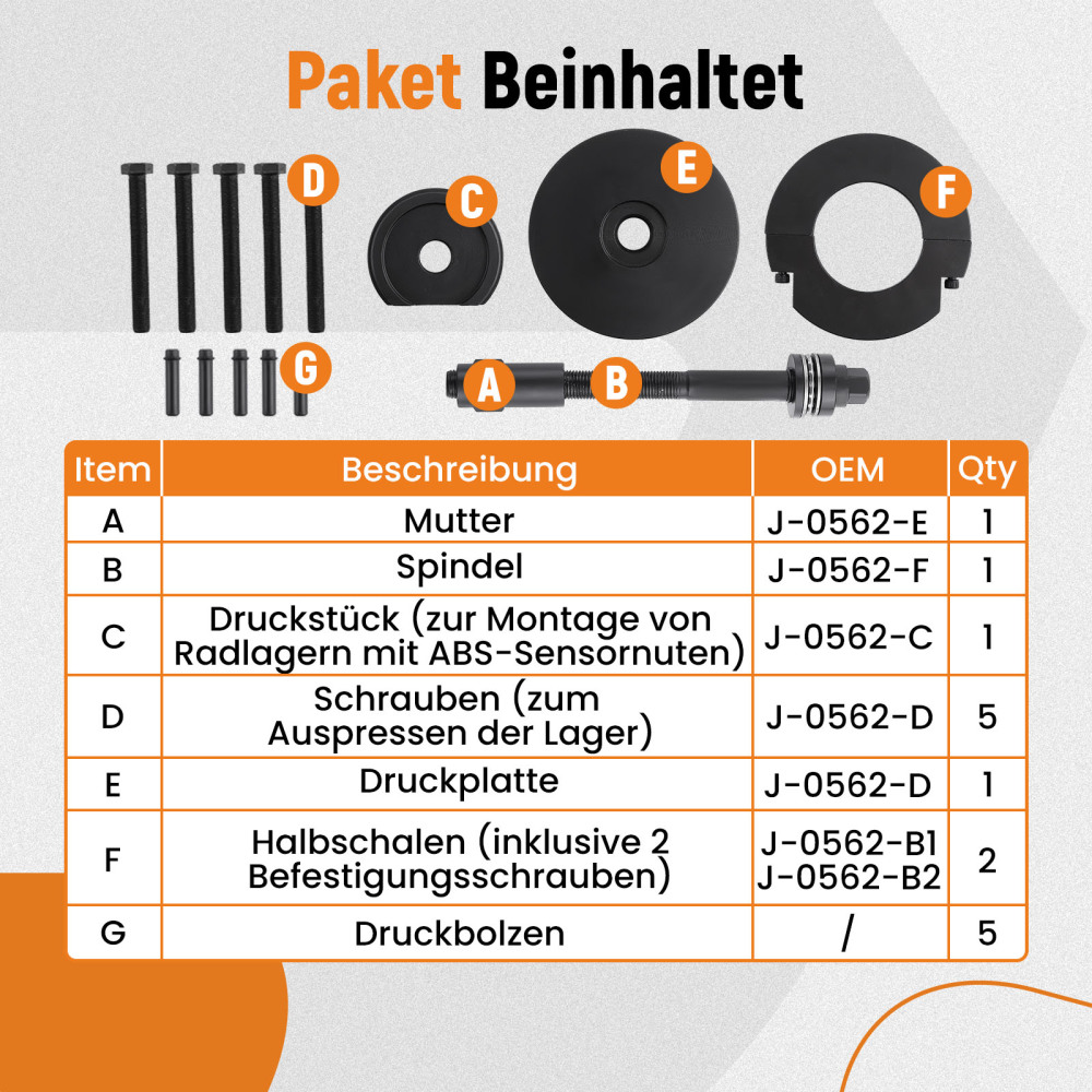Wheel Bearing Tool Transporter for Citroen Opel Peugeot Toyota Compact Wheel Bearing