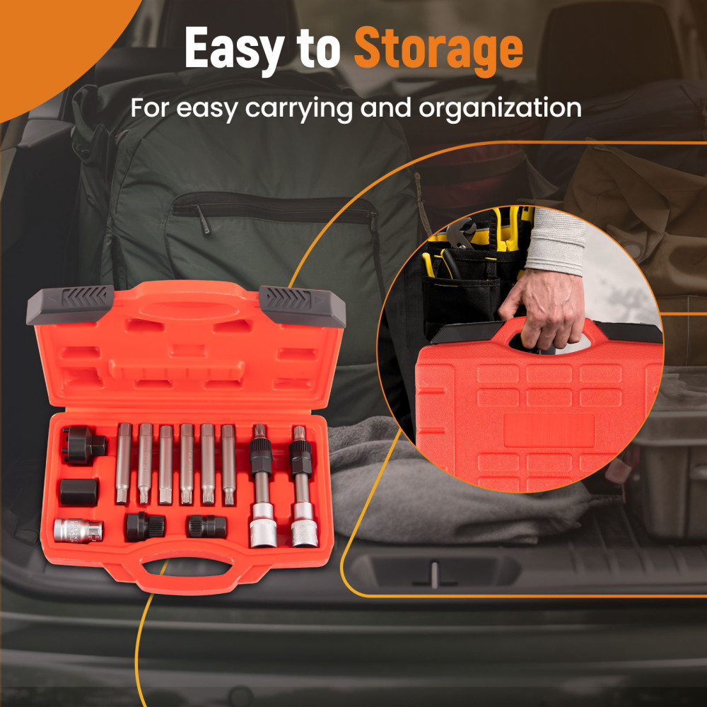 13pcs Alternator Freewheel Pulley Removal Socket Bit Set Garage Service Tool Kit