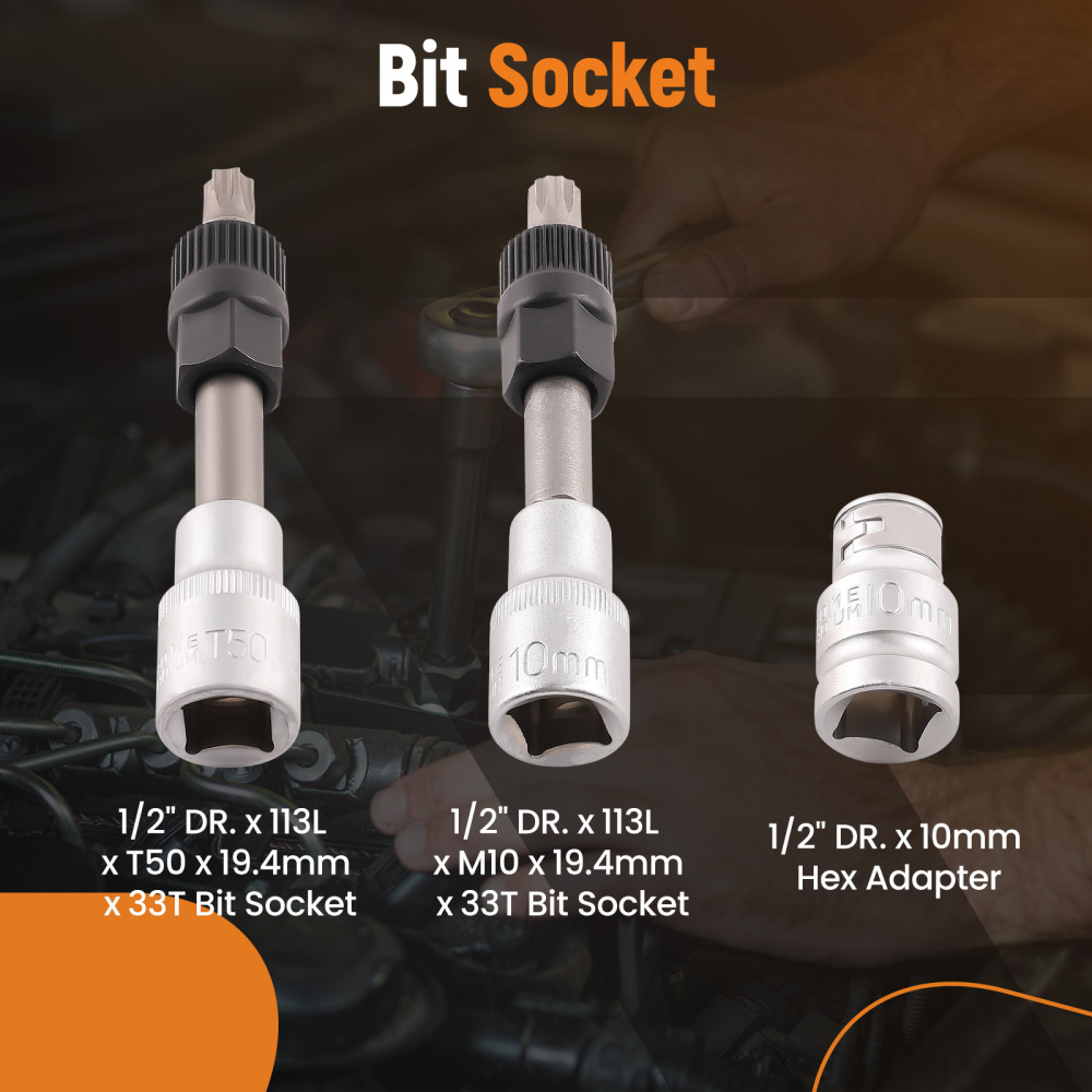 13pcs Alternator Freewheel Pulley Removal Socket Bit Set Garage Service Tool Kit