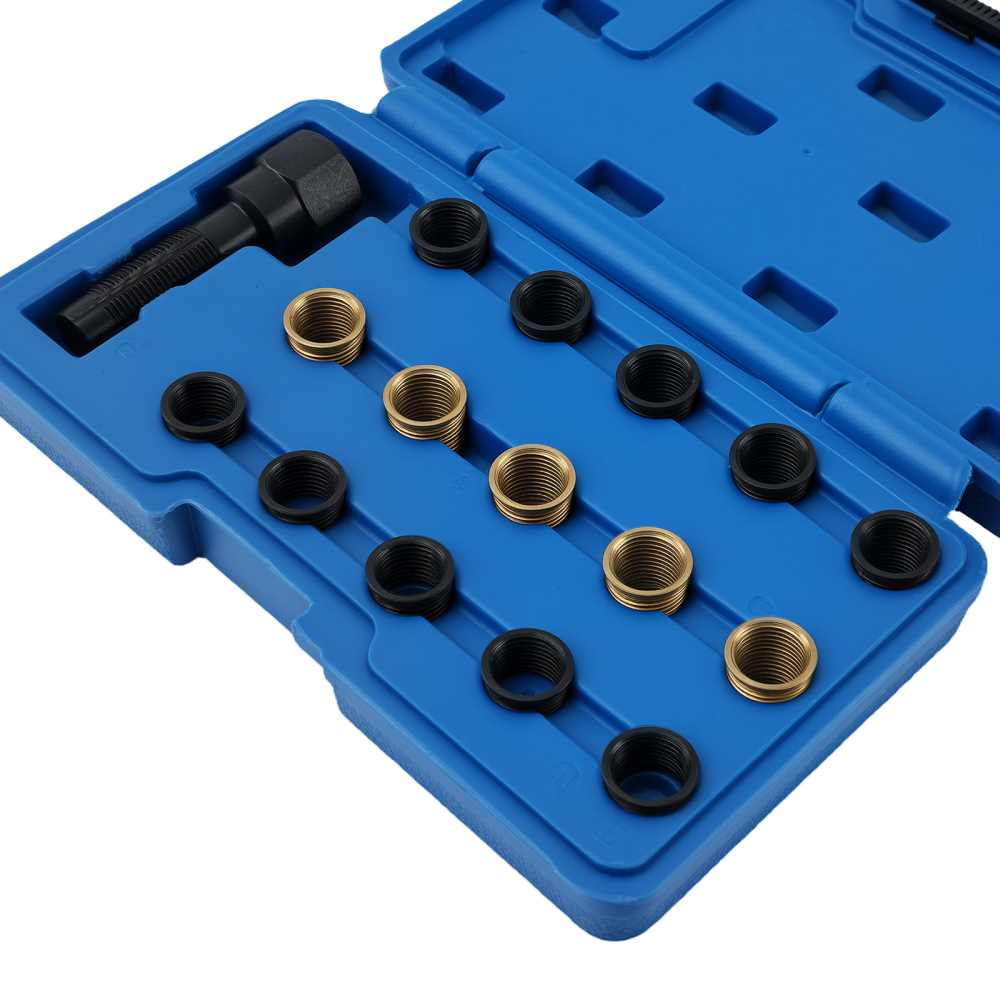 16 Piece Engine Repair Tool Kit M14 M16 Spark Plug Thread Reamer Insert